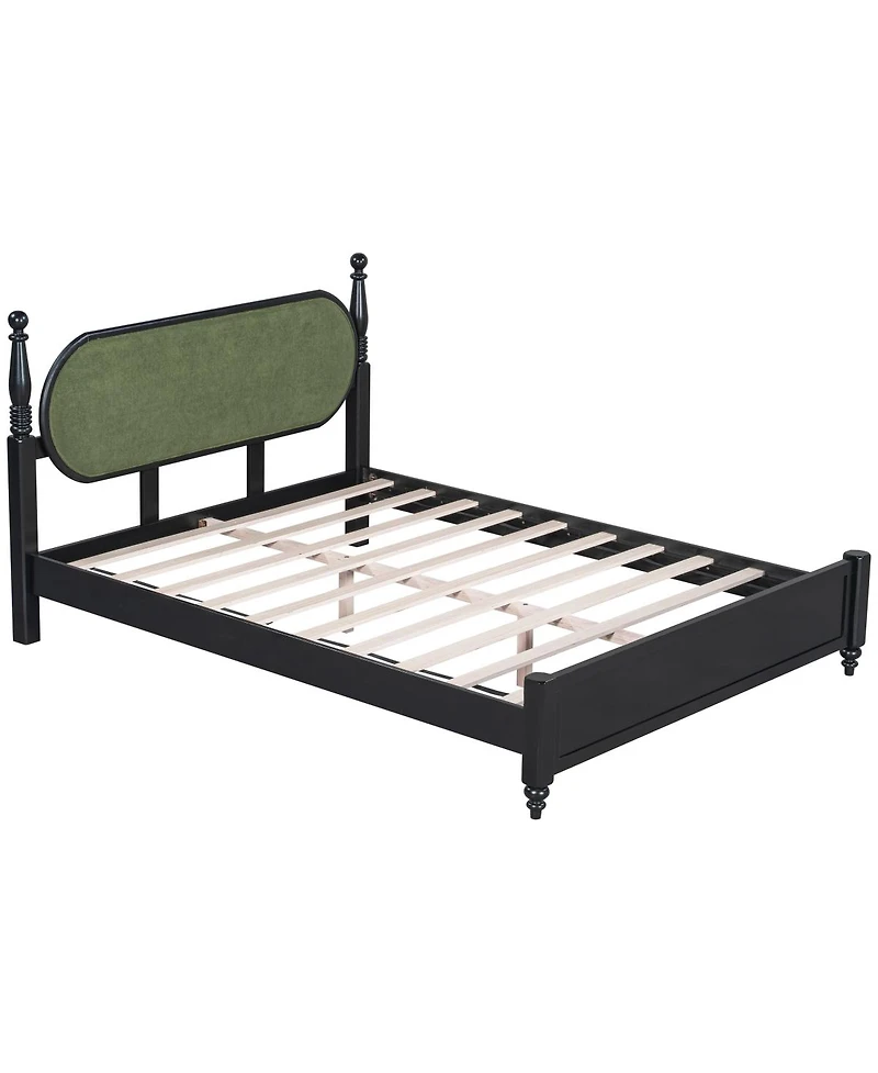 Streamdale Furniture Queen Solid Wood Platform Bed with Upholstered Headboard