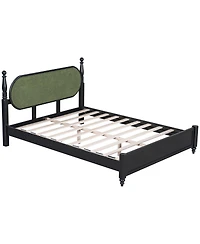 Streamdale Furniture Queen Solid Wood Platform Bed with Upholstered Headboard