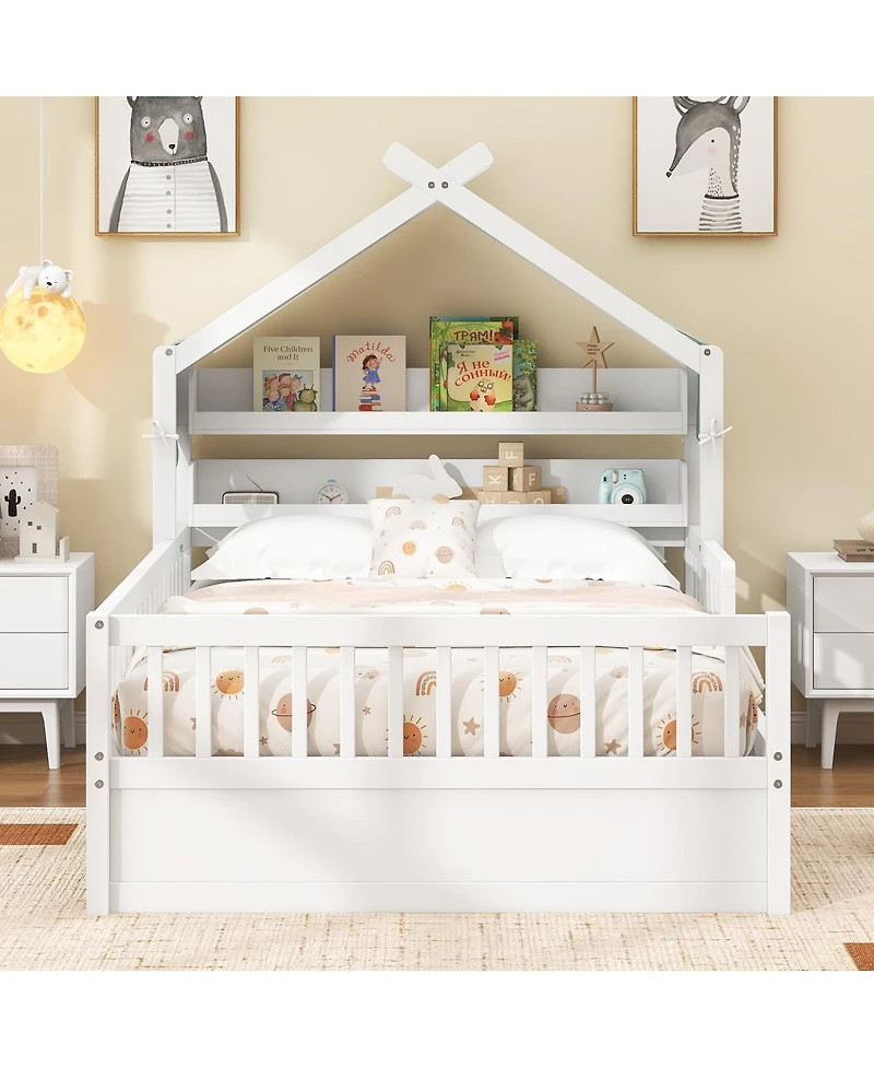 Streamdale Furniture Wooden House Bed with Storage Headboard Shelf