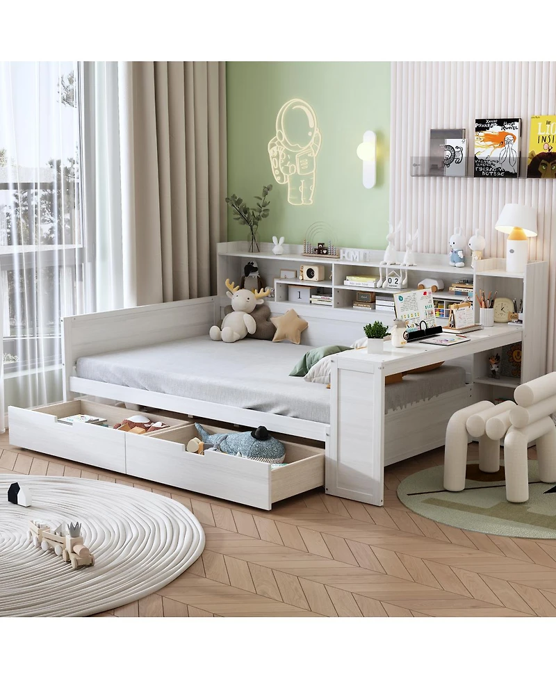 Streamdale Furniture Wooden Daybed with Storage Shelves, Drawers