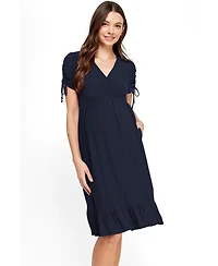 Hello Miz Maternity Faux Wrap Flowy Nursing Dress with Pockets
