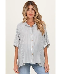 Pinkblush Maternity Black Striped Boxy Button Down Top