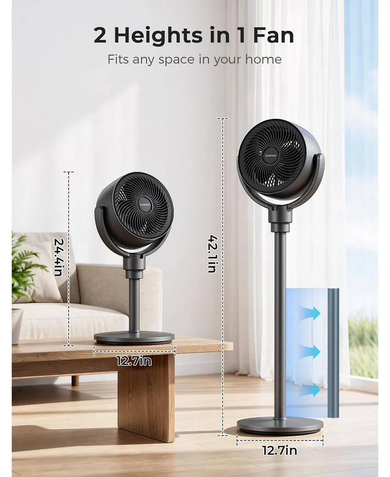 Cowsar Quiet Pedestal Fan, 150degree(s)+120degree(s) Osc, 6 Spd/3M/7H, Dc