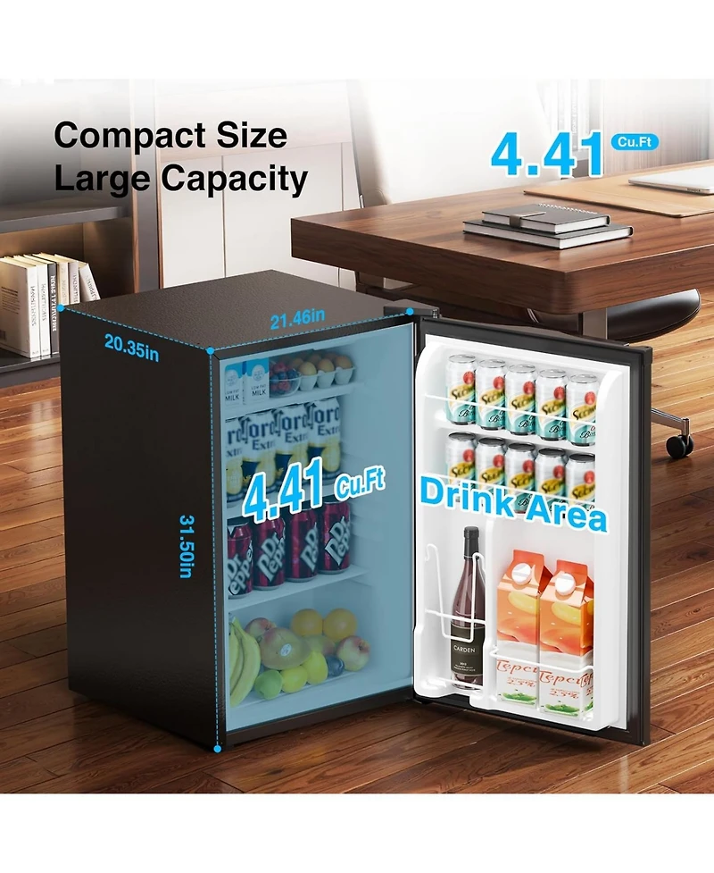 Cowsar 4.41 Cu Ft Mini Fridge, Single Door, 7-Thermostat, Quiet, Black
