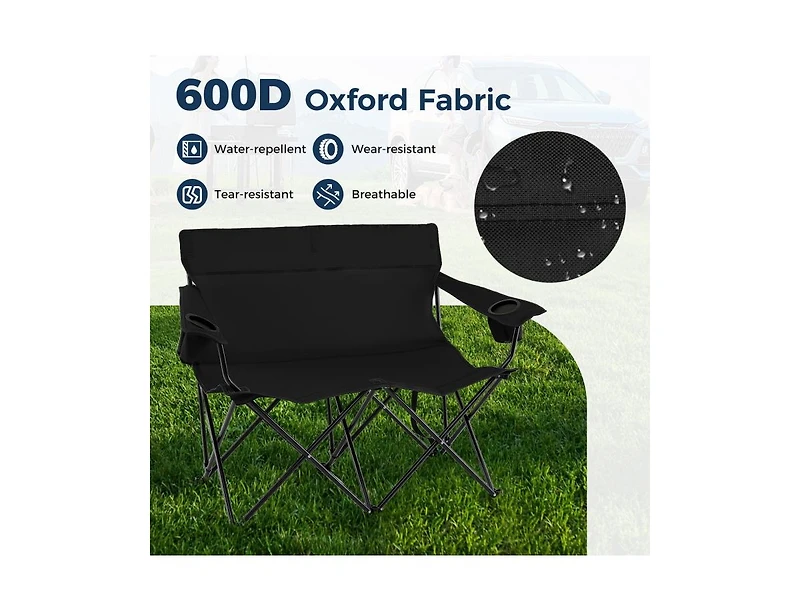 Boyel Living Double Camping Chair 2-Person Outdoor Folding Loveseat with Cup Holders