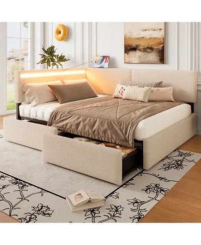 Streamdale Furniture Full Size Boucle Cloud Bed Frame with Storage, Led Lights and Usb