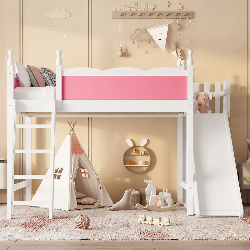 Streamdale Furniture Loft Bed with Storage, Wardrobe, and Slide, Solid Wood