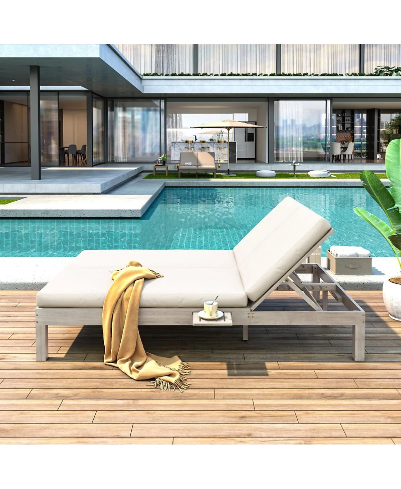 Streamdale Furniture 5-Position Adjustable Double Outdoor Chaise Lounge with Cushions and Side Trays