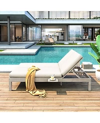 Streamdale Furniture 5-Position Adjustable Double Outdoor Chaise Lounge with Cushions and Side Trays