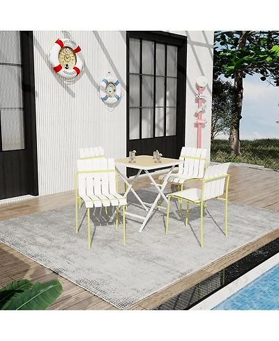 Streamdale Furniture Piece Striped Chair and Folding Table Set - Waterproof Indoor Outdoor Furniture