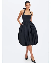 Miss Circle Women's Veradis Black Taffeta Halter Bubble-Hem Midi Dress