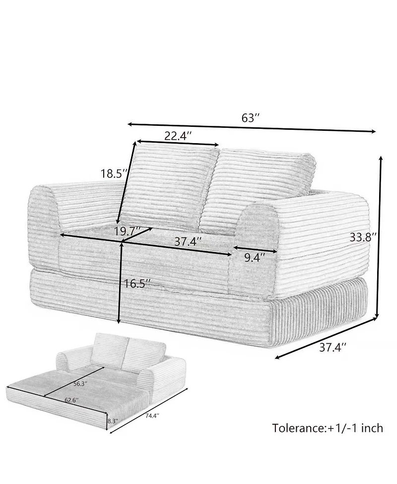 Streamdale Furniture 2-in-1 Folding Convertible Sofa Bed, Modern Corduroy Sleeper Couch with 2 Pillows