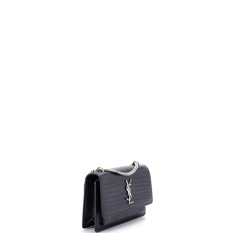 Pre-Owned Saint Laurent Sunset Chain Wallet Embossed Leather