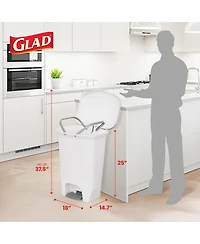 Glad Kitchen Trash Can with Lid, Foot Pedal and Garbage Bag Rings, 13 Gal, White