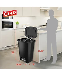 Glad Trash Can with Lid, Stainless Foot Pedal and Garbage Bag Rings, 20 Gal, Black