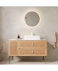Sillysis Modern Bathroom Vanity with Rectangular Ceramic Sink, Oak Striped Texture, 2 Drawers and 1 Door