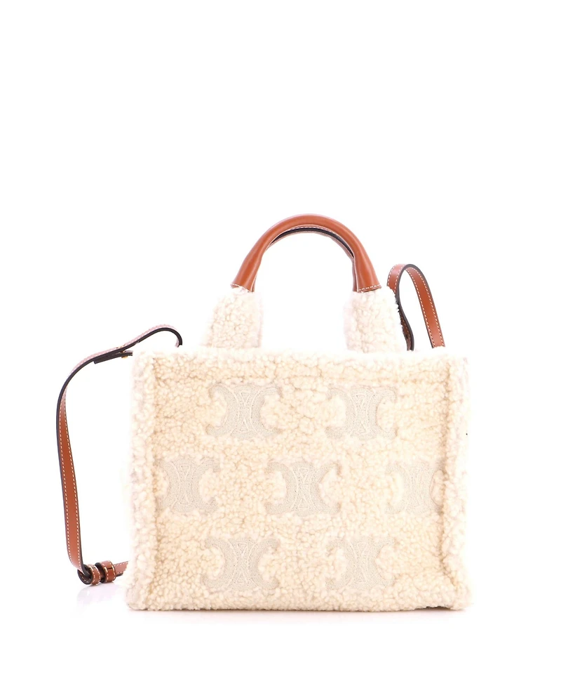 Pre-Owned Celine Small Cabas Thais Tote Triomphe Embroidered Shearling