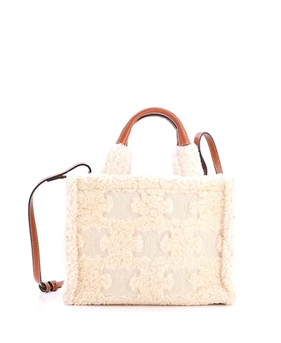 Pre-Owned Celine Small Cabas Thais Tote Triomphe Embroidered Shearling