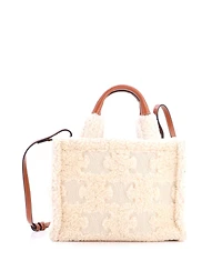 Pre-Owned Celine Small Cabas Thais Tote Triomphe Embroidered Shearling