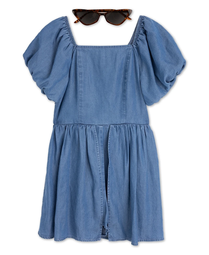 Speechless Girls' 7-16 Denim Romper with Sunglass