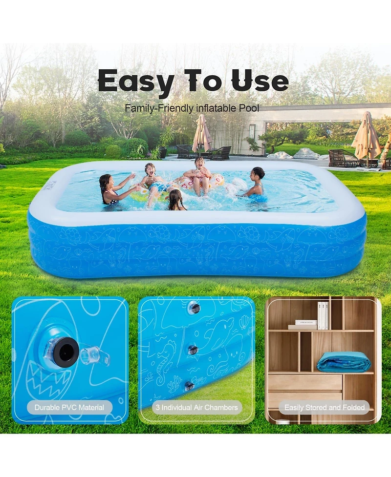 Gnuadz 120Inch Inflatable Pool Rectangular Pvc Blow-up Backyard Summer Fun