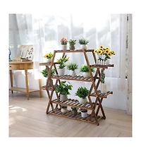 Unho Multi-Tier Solid Pine Plant Stand, Sturdy Triangular Stable Decorative Flower Rack for Home Decor