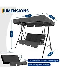 homfan 3-Seat Patio Swing, Outdoor Porch Chair with Adjustable Canopy and Armrests, Breathable Textilene Seat Backrest, Swing Bench for Garden
