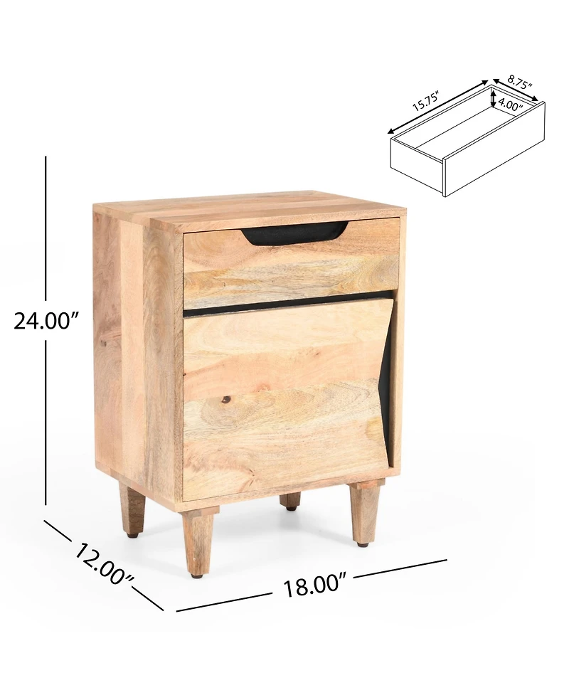 Rainsken Modern Nightstand, Wood Bedside Table with Drawer, Storage Cabinet and Cut Out Handles Design for Bedroom