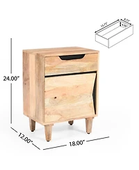 Rainsken Modern Nightstand, Wood Bedside Table with Drawer, Storage Cabinet and Cut Out Handles Design for Bedroom