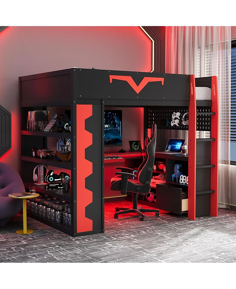 Streamdale Furniture Gaming Loft Bed With Desk, Rgb, Power, Storage