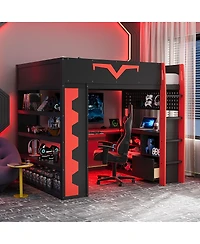 Streamdale Furniture Gaming Loft Bed With Desk, Rgb, Power, Storage
