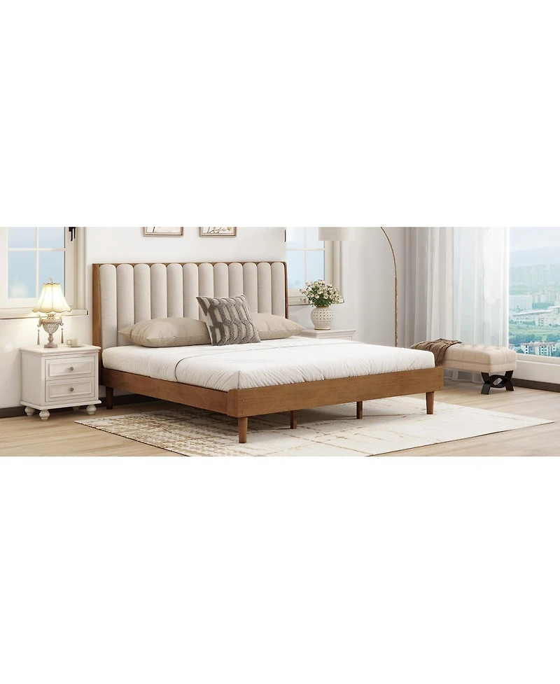 Streamdale Furniture Wood Bed with Piano Key Headboard and Strong Frame