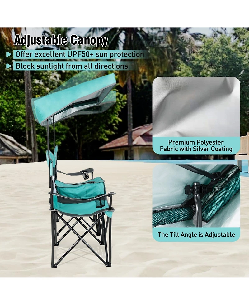 Sugift Double Beach Chair with Adjustable Canopy and 3-Side Shading Curtains