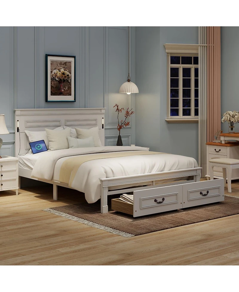 Streamdale Furniture Led Storage Bed with Usb and Pinewood Frame