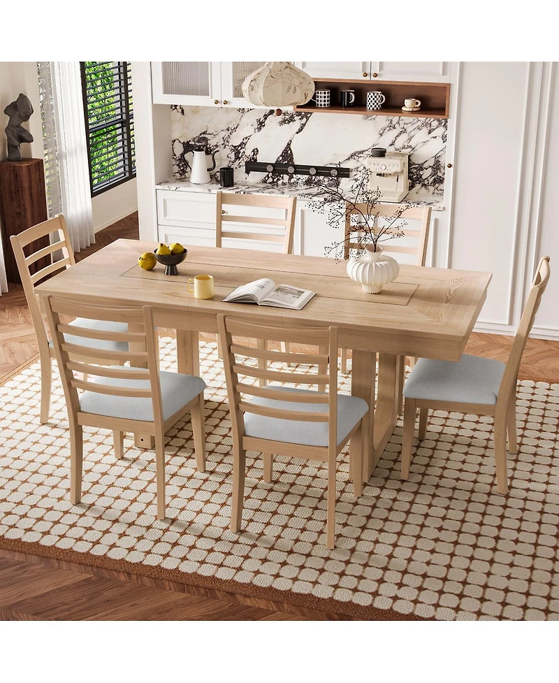 Streamdale Furniture Farmhouse Extendable Dining Set with 6 Upholstered Chairs
