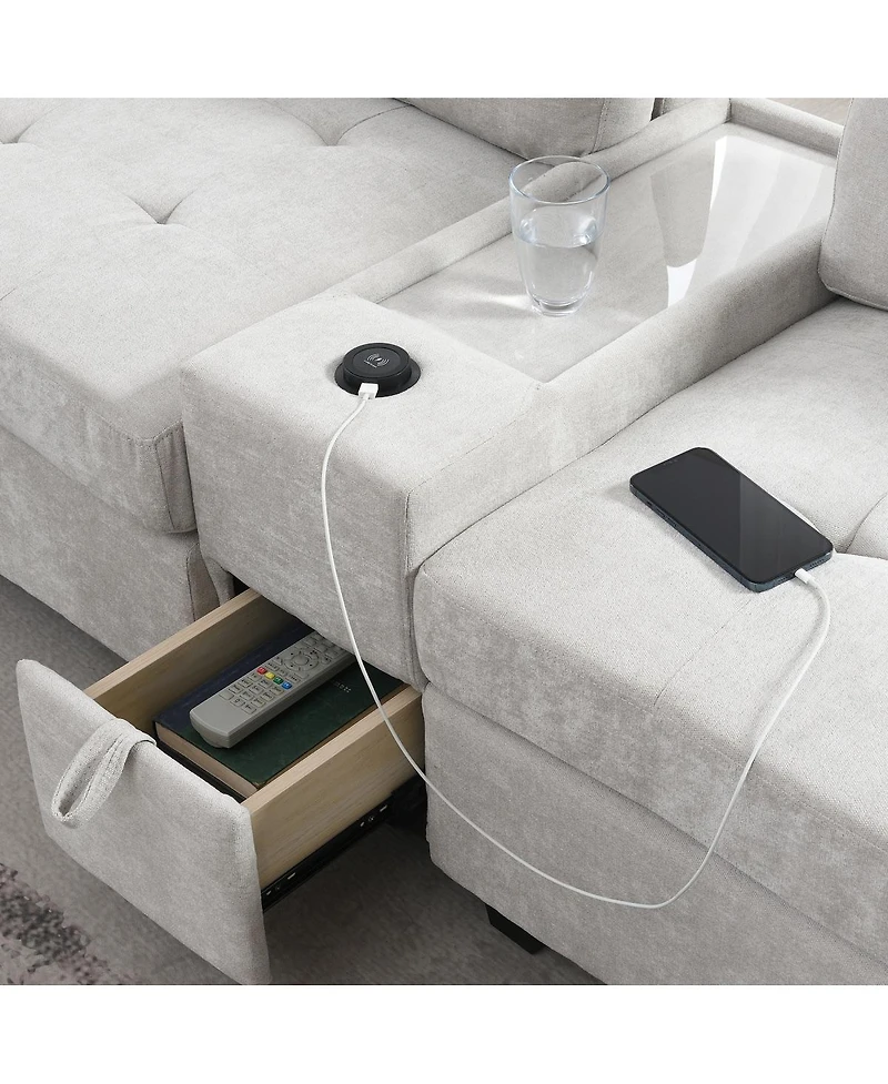 Streamdale Furniture 104" Sectional Sofa w/ Ottoman, Storage, Usb, Table Top