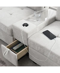 Streamdale Furniture 104" Sectional Sofa w/ Ottoman, Storage, Usb, Table Top