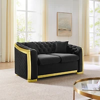 Streamdale Furniture Elegant Velvet 2-Seater Sofa with Gold Trim and Pillows