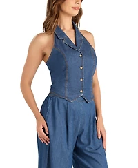 Bcx Women's Denim Sleeveless Button-Front Vest