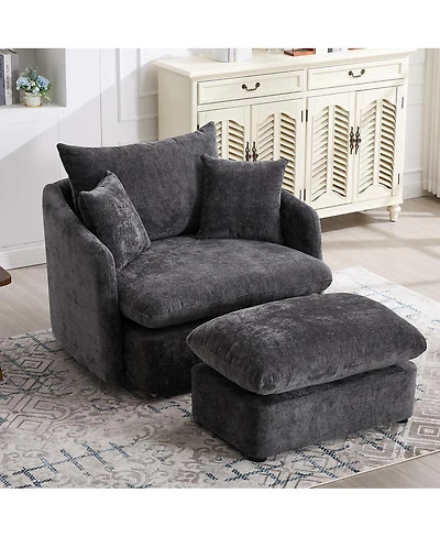 Streamdale Furniture Swivel Accent Chair with Ottoman and 3 Pillows