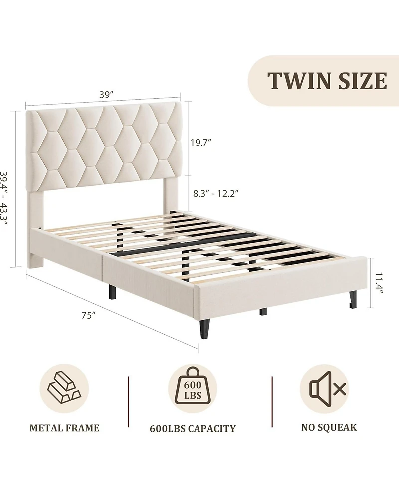 gaomon Bed Frame with Adjustable Upholstered Headboard, Modern Bed Frame with Wooden Slats Support & Triangular Feet, Easy Assembly