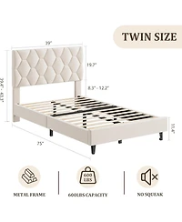 gaomon Bed Frame with Adjustable Upholstered Headboard, Modern Bed Frame with Wooden Slats Support & Triangular Feet, Easy Assembly
