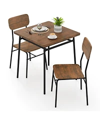 Slickblue 3 Piece Kitchen Table Set for 2 Square Wood Top Metal Frame