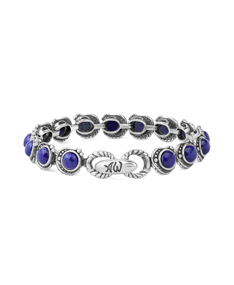 American West Jewelry Sterling Silver Lapis Round Cabochon Tennis Bracelet