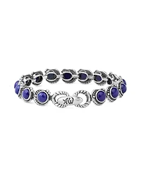 American West Jewelry Sterling Silver Lapis Round Cabochon Tennis Bracelet