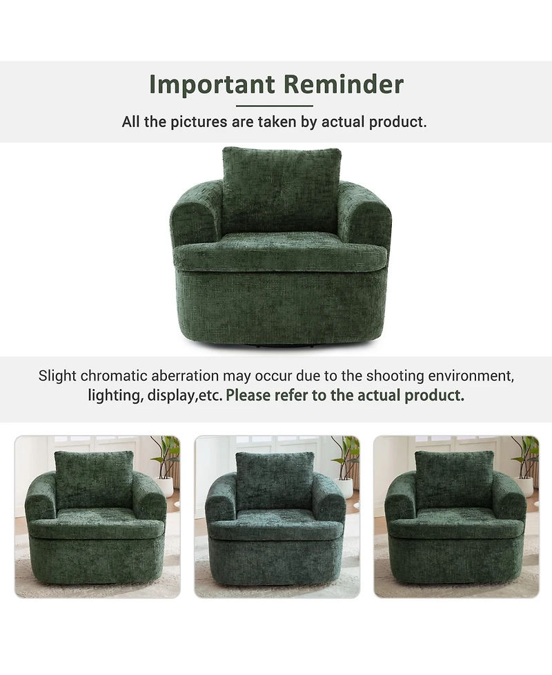 Rainsken 360degree(s) Swivel Sofa Chair, Chenille Fabric Accent Barrel Chair with Dual-layer Cushion Design, 36.6" Swivel Round Chair for Living Room