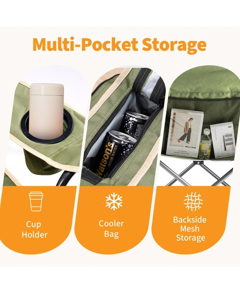Yiortwo Oversized Camping Chair with Cooler Bag, Padded Folding Outdoor