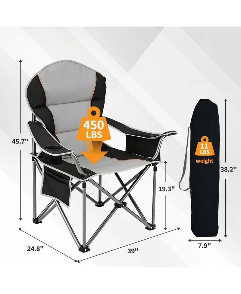 Yiortwo Oversized Camping Chair with Cooler Bag, Padded Folding Outdoor