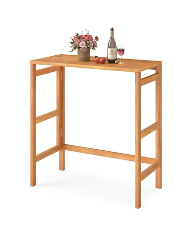 Gymax Acacia Wood Outdoor Bar Table Slatted Tabletop for Balcony Backyard Garden