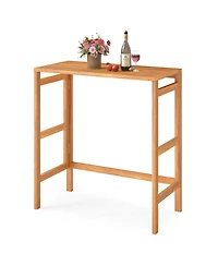 Gymax Acacia Wood Outdoor Bar Table Slatted Tabletop for Balcony Backyard Garden